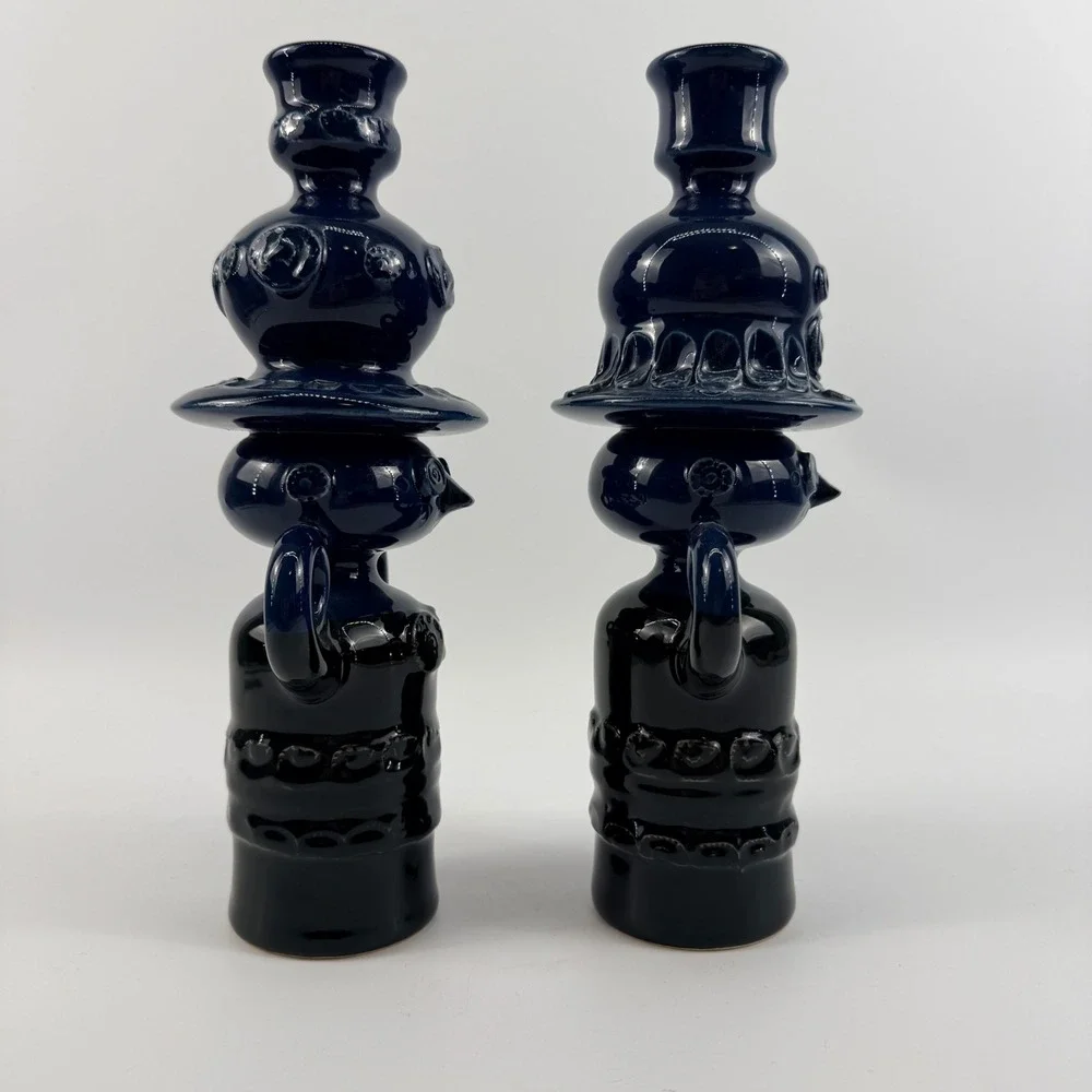 Rosenthal Studio Linie Bjorn Wiinblad Magic People Candlesticks Pair Blue